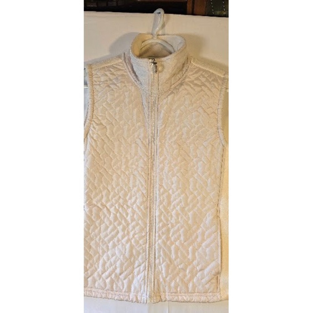 Barrage Womens Quilted Fleece Back Vest Cream Off-White Full Zip Mock Neck L